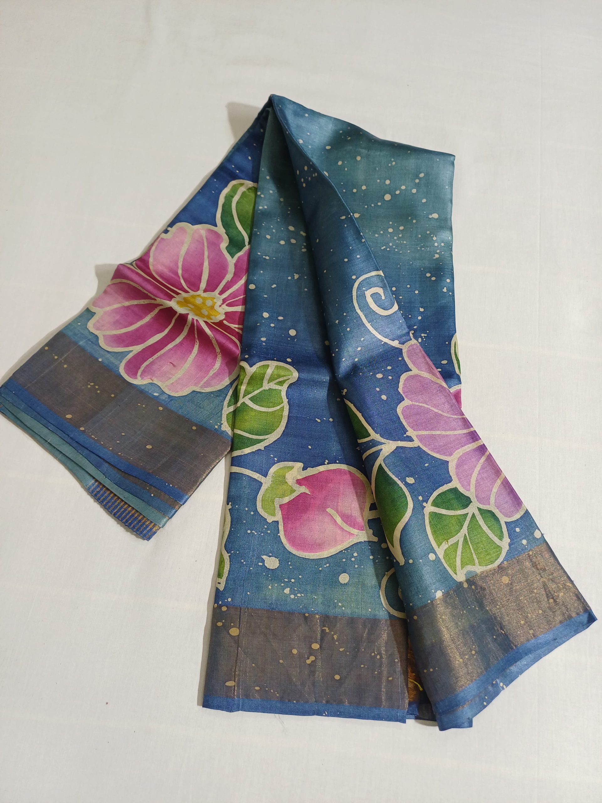 Jaripath Tasar Hand Print Saree